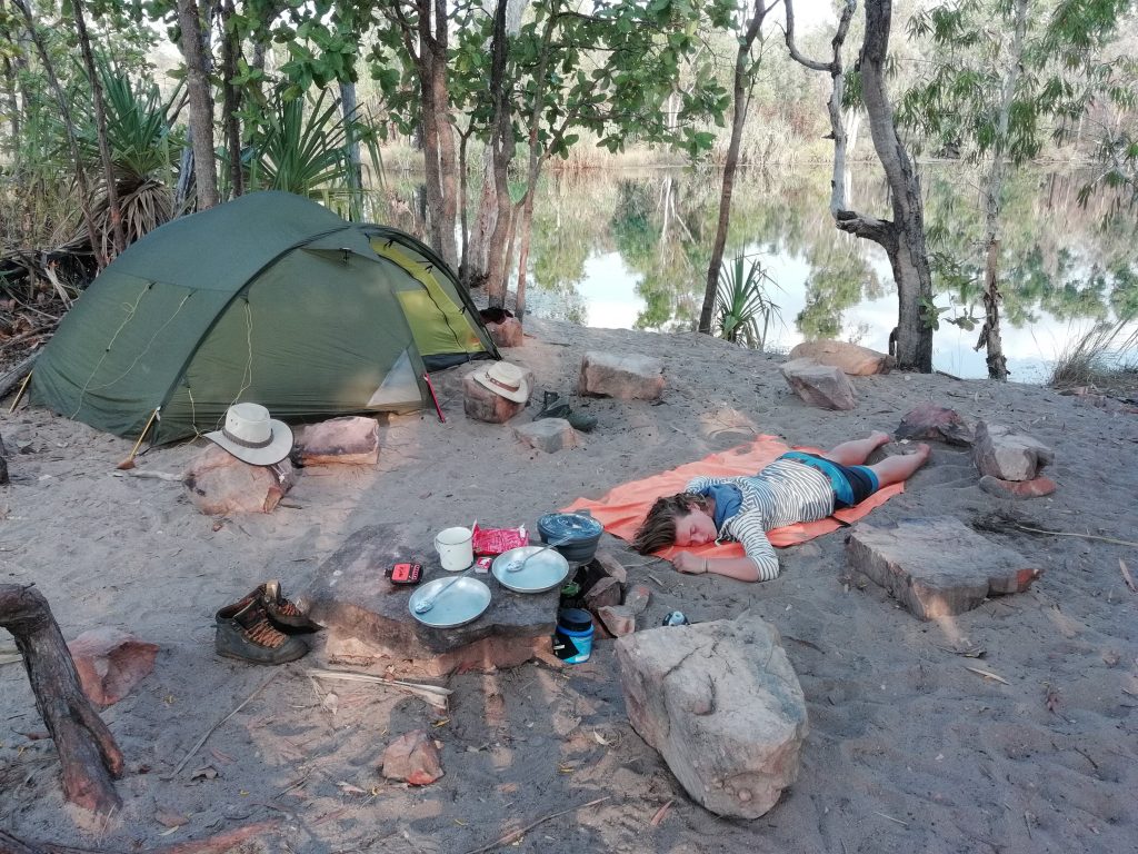Nanet doing a nap at Sandy Camp - Jatbula Trail