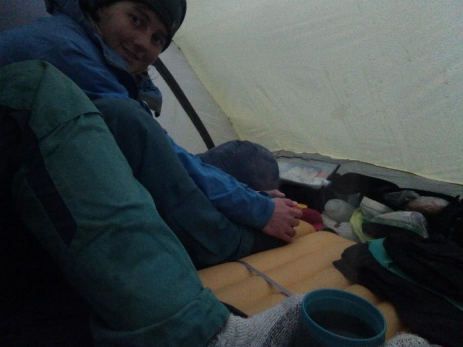 Cold weather camping in tent
