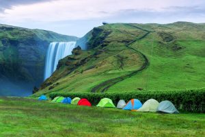 Camping Iceland Waterfall group